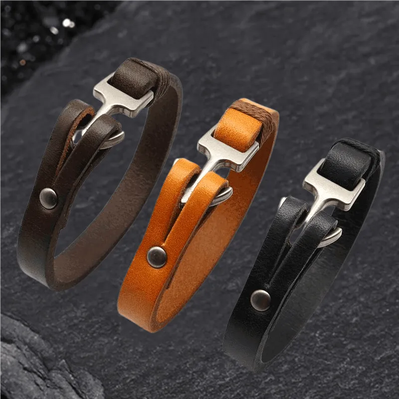 Simple Leather Anchor Alloy Bracelet