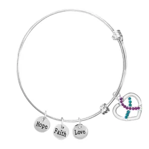Teal & Purple Crystal Ribbon Retractable Charm Bracelets