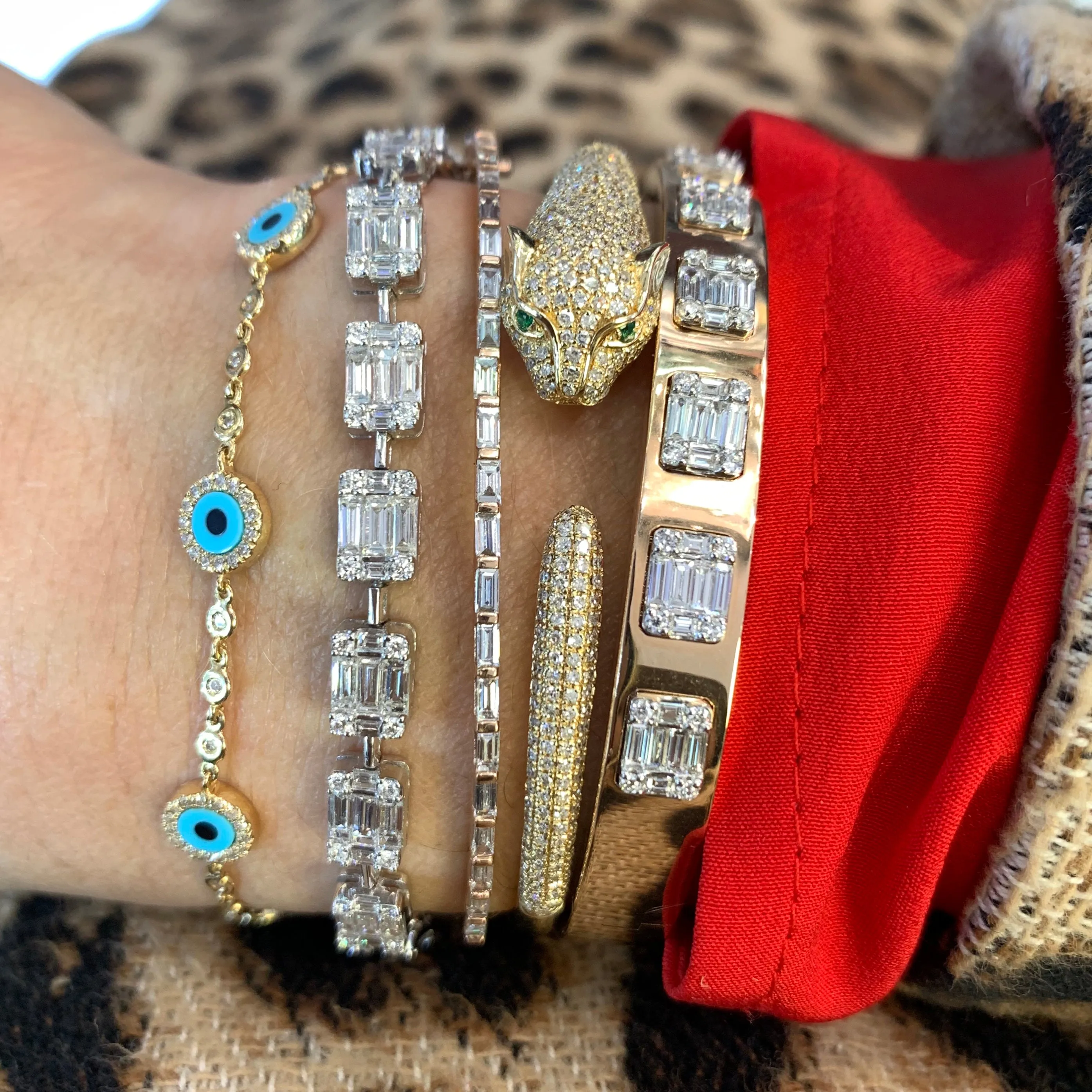 Turquoise Evil Eye & Bezel Set Diamonds Bracelet